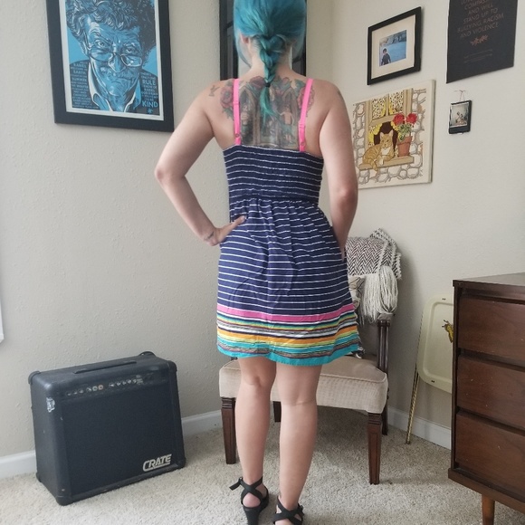 Mossimo Sz S Blue Striped Spaghetti Strap Sundress - Picture 4 of 8